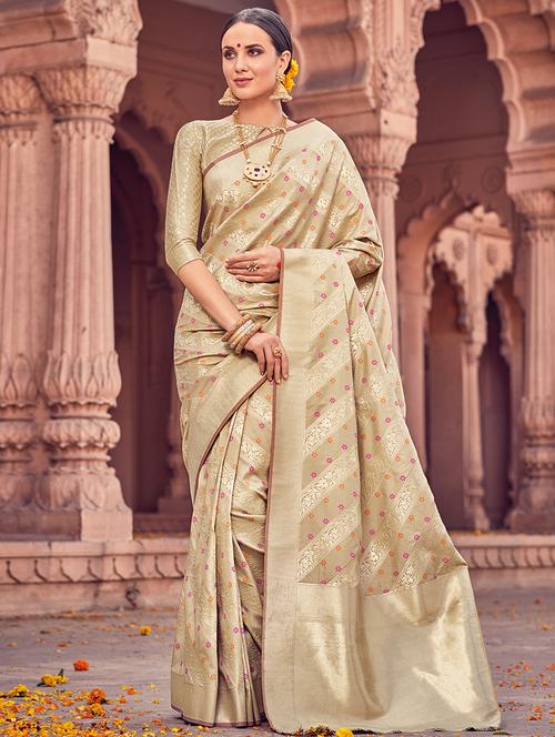 delicate golden zari woven saree with blouse - 15176755 - Very Small Image - 1