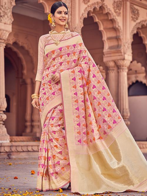 delicate golden zari woven saree with blouse - 15176759 - Very Small Image - 1