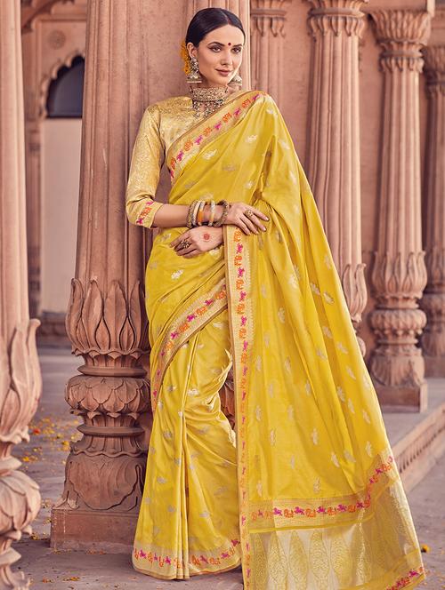 delicate golden zari woven saree with blouse - 15176760 - Very Small Image - 1