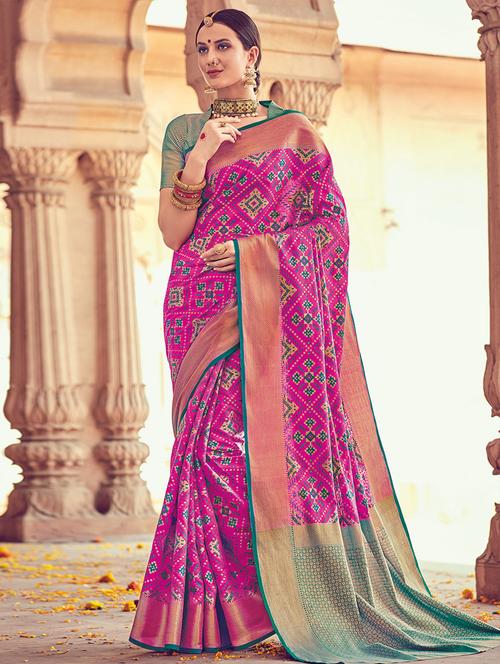 delicate golden zari patola saree with blouse - 15176762 - Very Small Image - 1