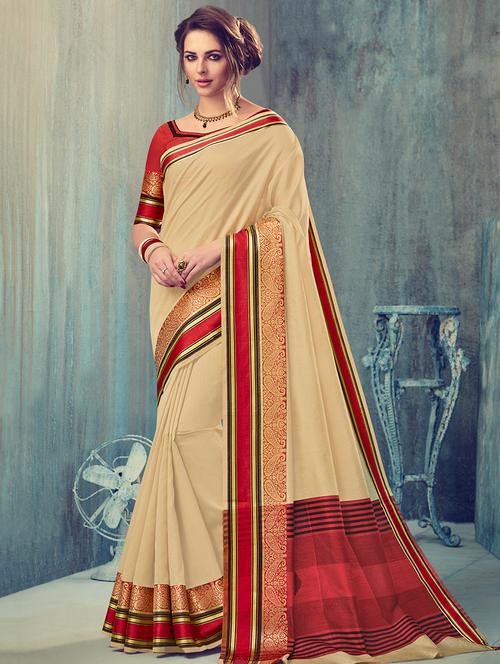 contrast bordered saree with blouse - 15176775 - Very Small Image - 1