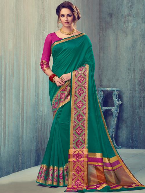 contrast bordered saree with blouse - 15176777 - Very Small Image - 1