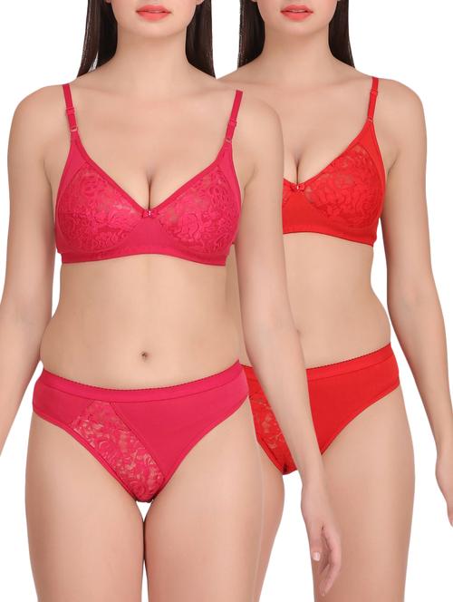 set of 2 multi colored rayon bras and panty set - 15176844 - Very Small Image - 1