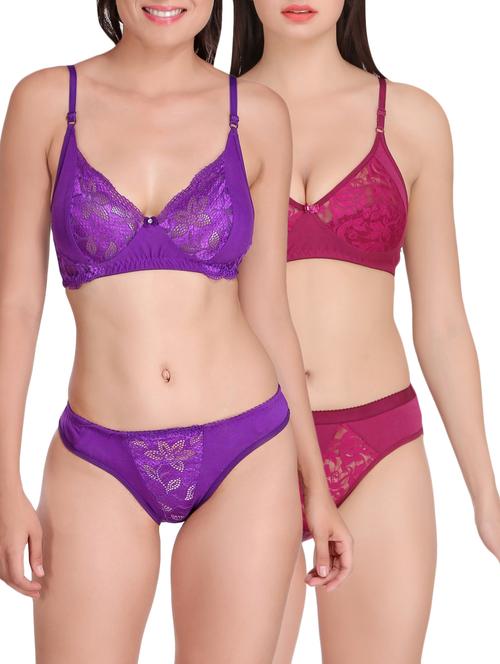 set of 2 multi colored rayon bras and panty set - 15176853 - Very Small Image - 1