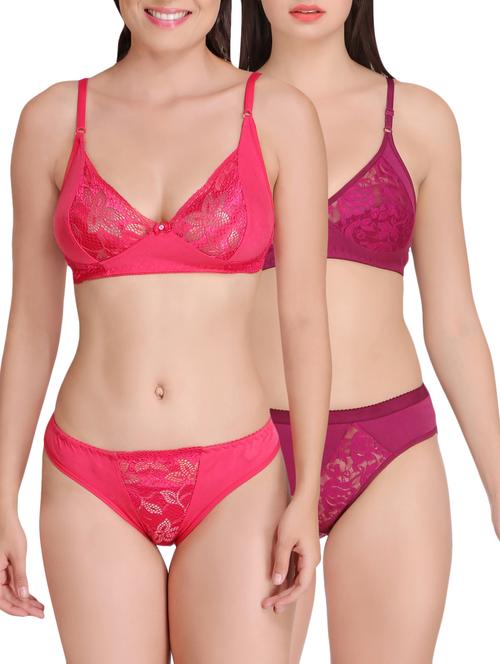 set of 2 multi colored rayon bras and panty set - 15176855 - Very Small Image - 1