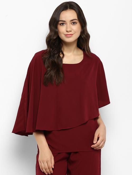 maroon solid layered top - 15177091 - Very Small Image - 1