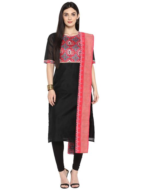black chanderi kurta dupatta set - 15178572 - Very Small Image - 1