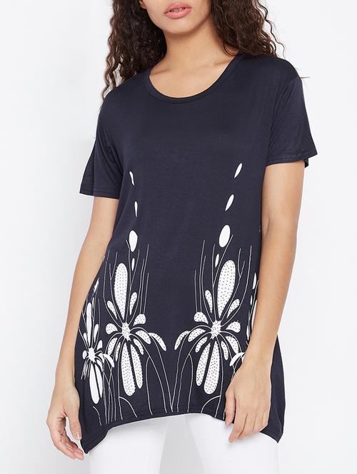 dark blue hosery printed top - 15179003 - Very Small Image - 1