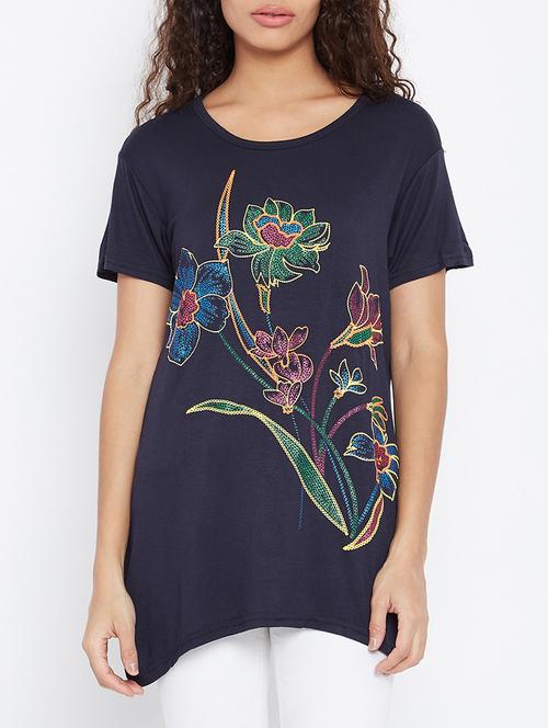 dark blue hosery printed tee - 15179008 - Very Small Image - 1