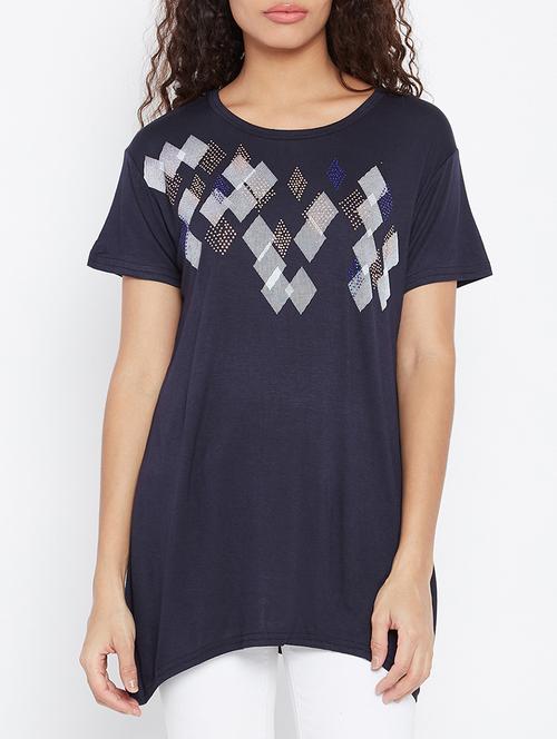 dark blue hosery geometric printed tee - 15179014 - Very Small Image - 1
