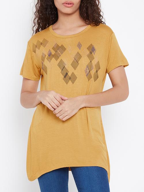 yellow hosery geometric printed tee - 15179017 - Very Small Image - 1