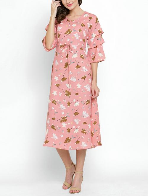 pink crepe a-line floral dress - 15179796 - Very Small Image - 1