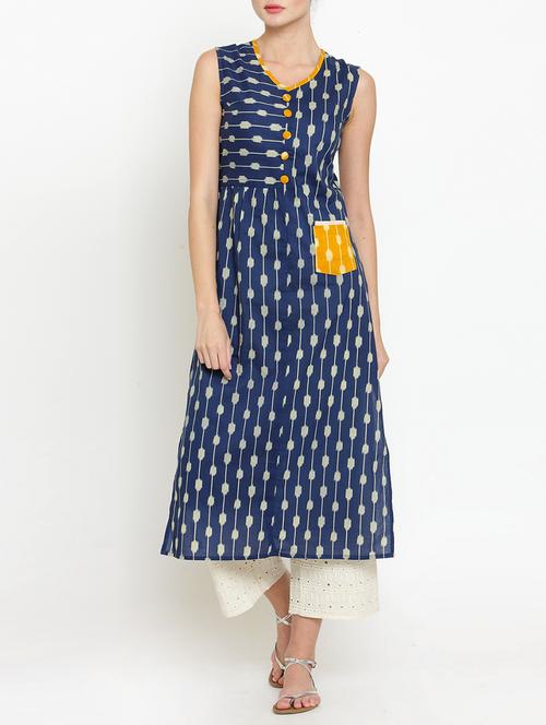 indigo patch pocket kurta - 15179853 - Very Small Image - 1
