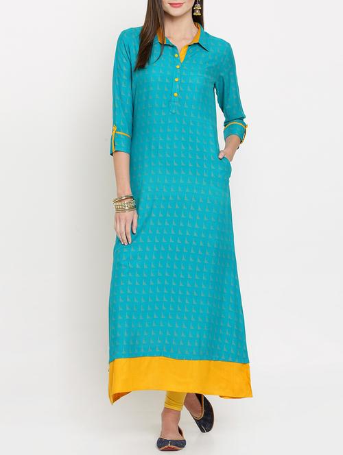 turquoise rayon a-line kurta - 15179869 - Very Small Image - 1