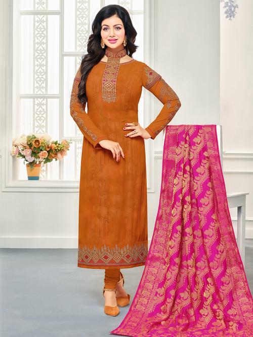 embroidered unstitched churidaar suit - 15180529 - Very Small Image - 1