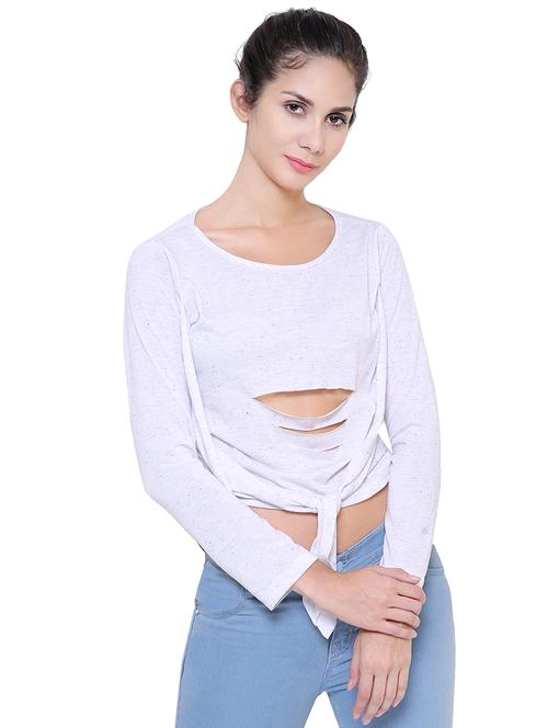 ladder ripped tie front crop top - 15180553 - Very Small Image - 1