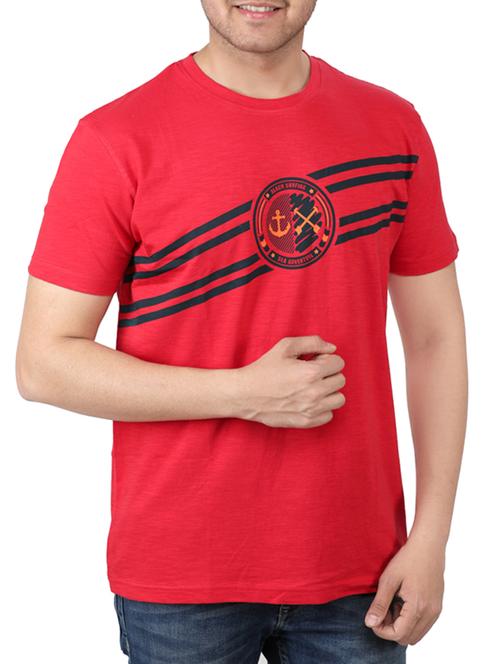 red cotton chest print tshirt - 15180630 - Very Small Image - 1