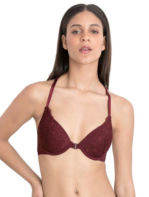 maroon solid front open bra - 15180723 - Very Small Image - 1