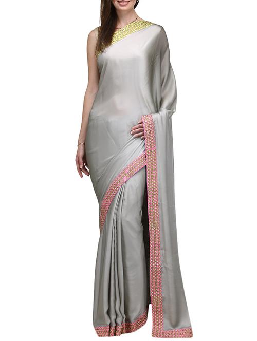 grey georgette bordered saree with blouse - 15180740 - Very Small Image - 1