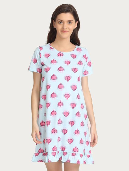 light blue printed cotton sleepshirt - 15180794 - Very Small Image - 1