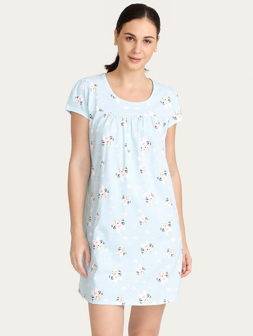 light blue printed cotton sleepshirt - 15180803 - Very Small Image - 1