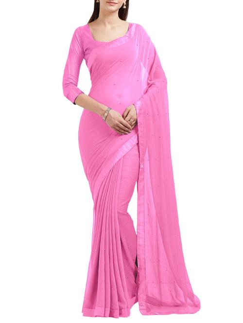 pink chiffon embellished saree with blouse - 15180891 - Very Small Image - 1