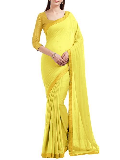 yellow chiffon embellished saree with blouse - 15180892 - Very Small Image - 1