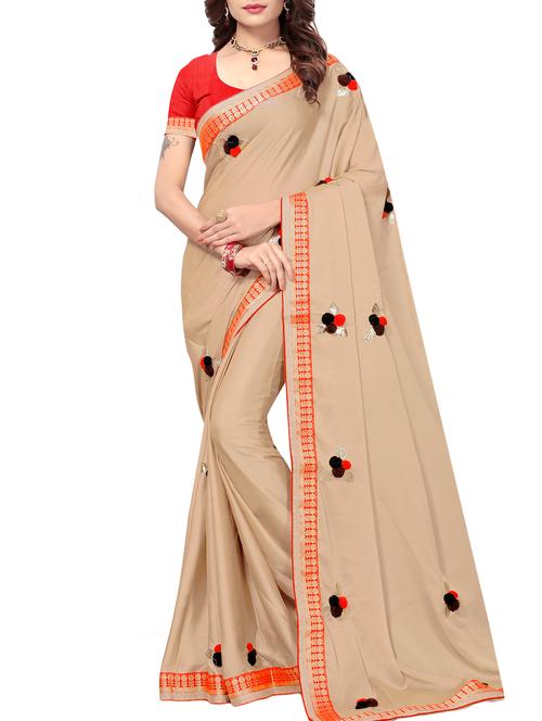 beige embroidered saree with blouse - 15181259 - Very Small Image - 1