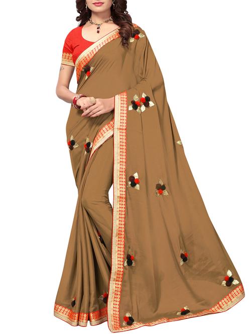 brown embroidered saree with blouse - 15181260 - Very Small Image - 1