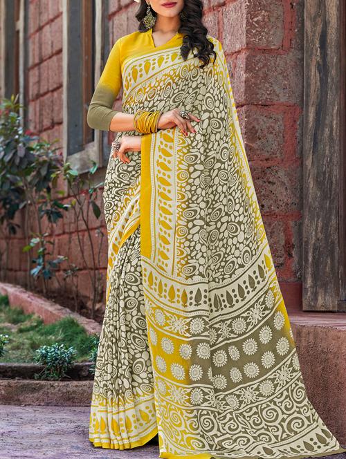 grey georgette printed saree with blouse - 15181687 - Very Small Image - 1