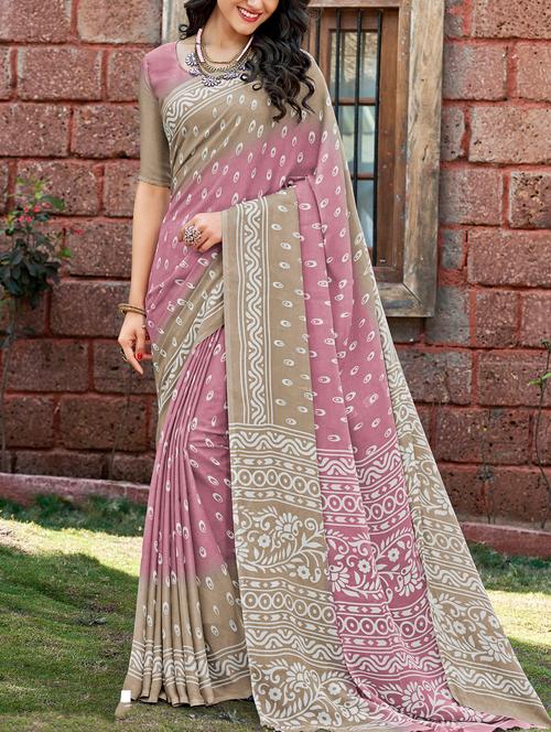 pink georgette printed saree with blouse - 15181698 - Very Small Image - 1