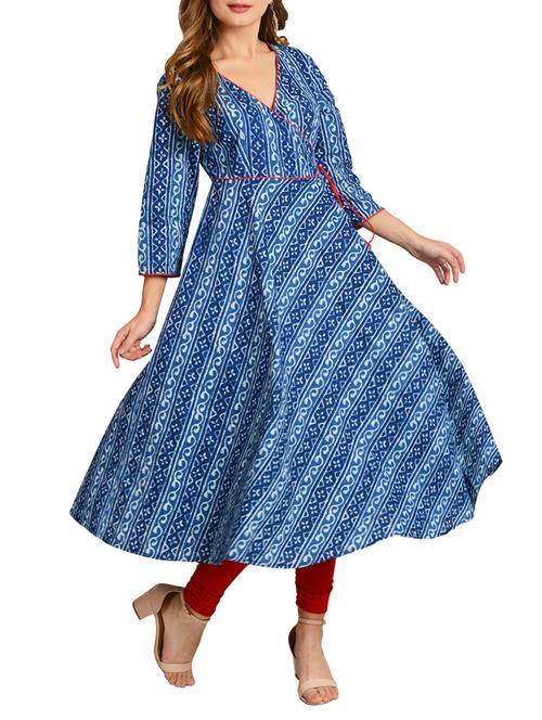 blue cotton angrakha kurta - 15181919 - Very Small Image - 1