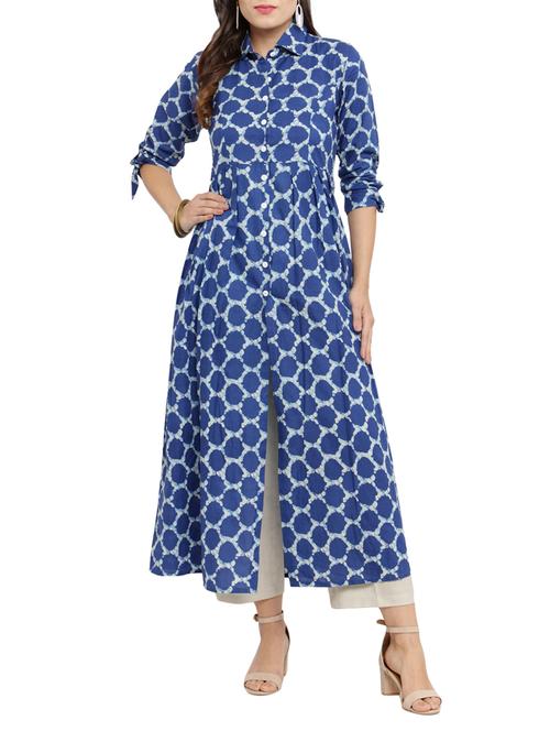 indigo front slit kurta with pant set - 15182431 - Very Small Image - 1