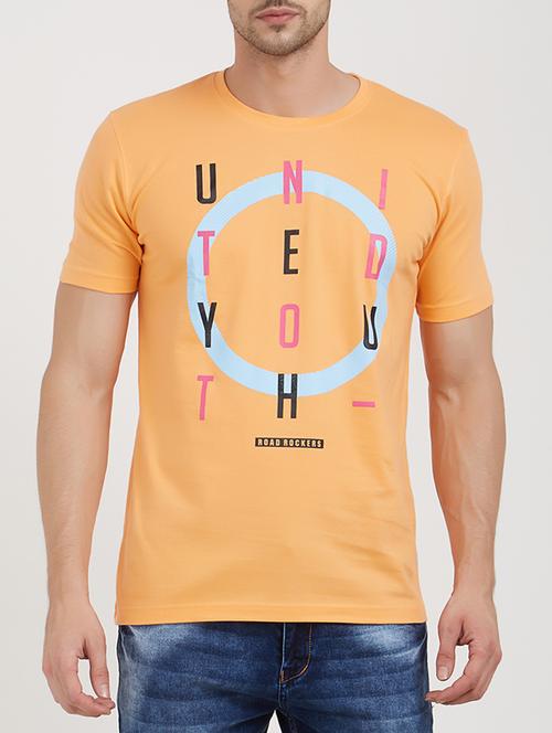 orange cotton chest print t-shirt - 15182760 - Very Small Image - 1