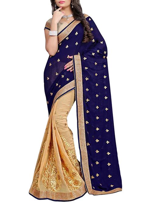 blue georgette half & half saree - 15183792 - Very Small Image - 1