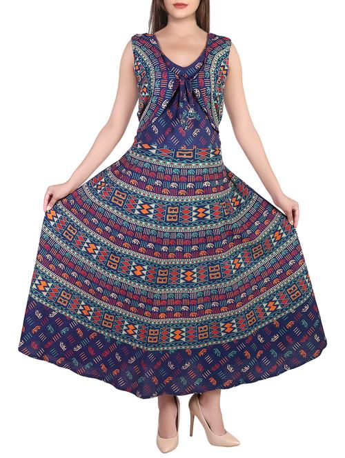 blue cotton flared kurta - 15184057 - Very Small Image - 1