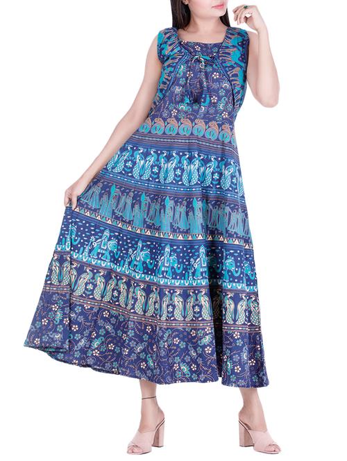 blue cotton flared kurta - 15184065 - Very Small Image - 1