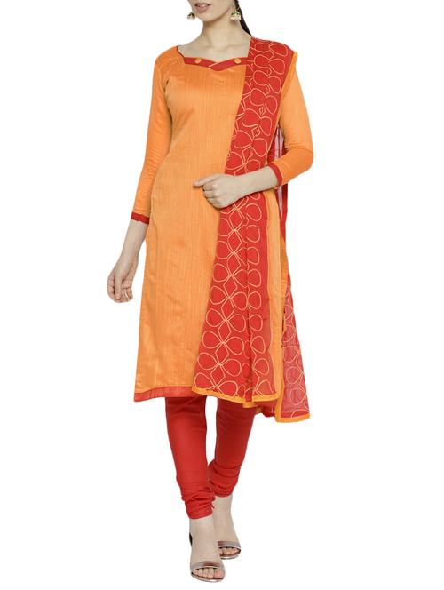 yellow chanderi cotton unstitched churidaar suit - 15184324 - Very Small Image - 1