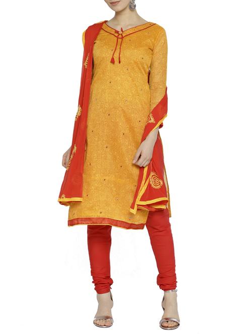 yellow embellished unstitched churidaar suit - 15184349 - Very Small Image - 1