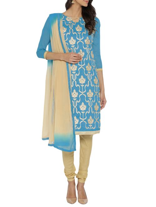 blue embroidered unstitched churidaar suit - 15184369 - Very Small Image - 1