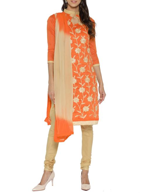 orange embroidered unstitched churidaar suit - 15184382 - Very Small Image - 1