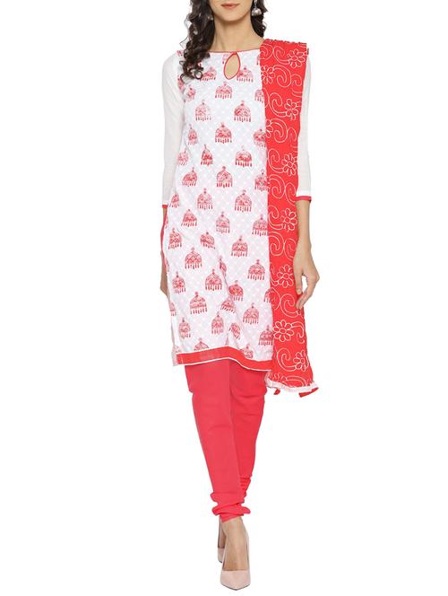 white cotton unstitched churidaar suit - 15184387 - Very Small Image - 1