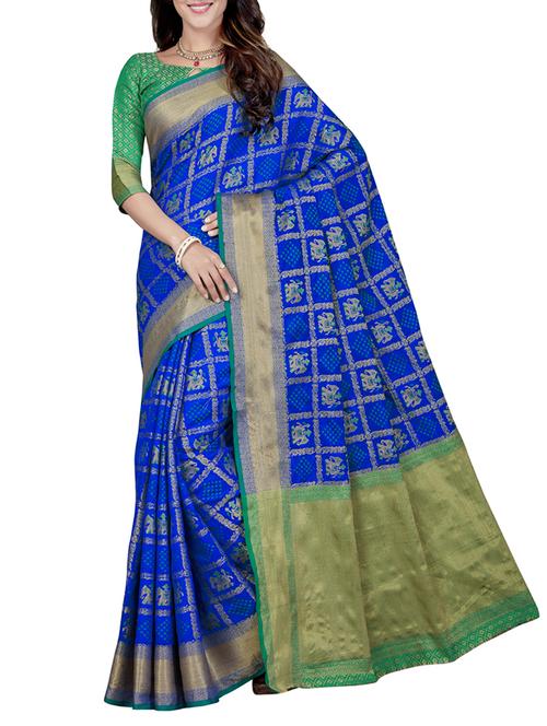 blue silk blend saree with blouse - 15184740 - Very Small Image - 1
