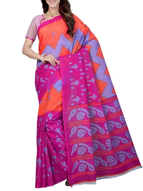 orange cotton printed saree with blouse - 15184752 - Very Small Image - 1
