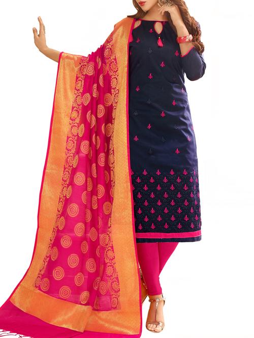 blue embroidered unstitched churidaar suit - 15184807 - Very Small Image - 1