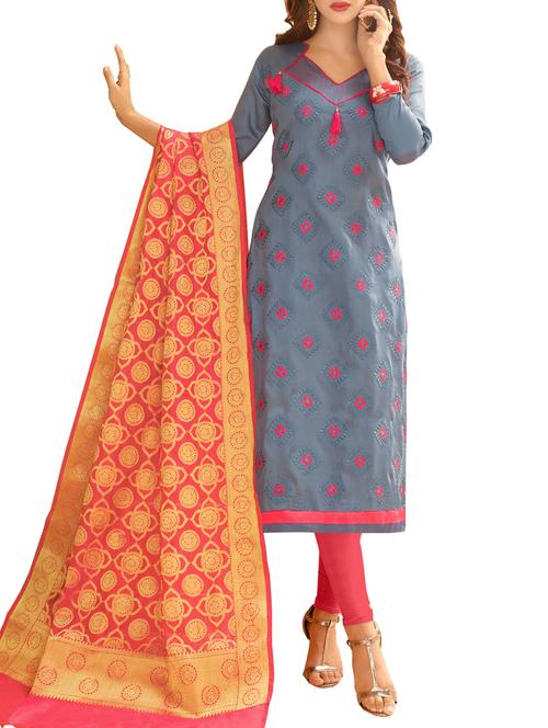 embroidered unstitched churidaar suit - 15184812 - Very Small Image - 1