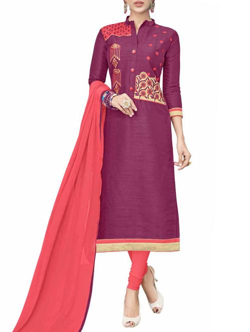embroidered unstitched churidaar suit - 15185336 - Very Small Image - 1