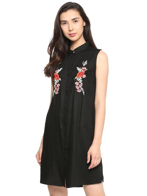 black viscose a-line shirt dress - 15186334 - Very Small Image - 1