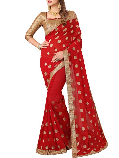 red georgette embroidered saree - 15186453 - Very Small Image - 1
