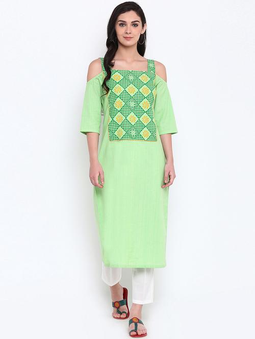 cold shoulder printed kurta with pant set - 15186821 - Very Small Image - 1